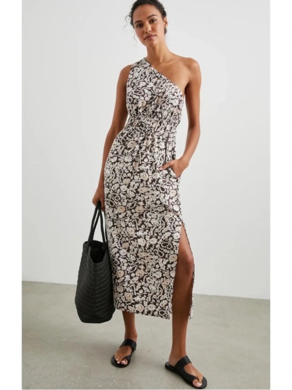 RAILS Selani Poplin One Shoulder Midi Dress Russet Floral NWT